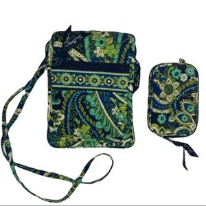 Vera Bradley SET Rhythm & Blues Paisley Hipster Crossbody Purse & Wristlet